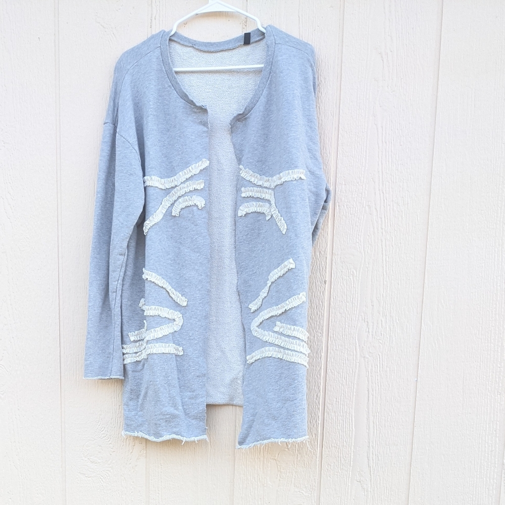 TopShop Sweatshirt Ruffle Swiftie Distressed Open front Cardigan